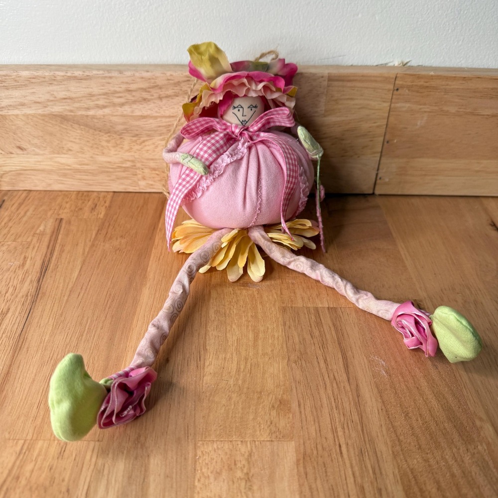 Raz Imports Pink Yellow Flower Doll 12" Posable Hanging Or Shelf Sitter Spring